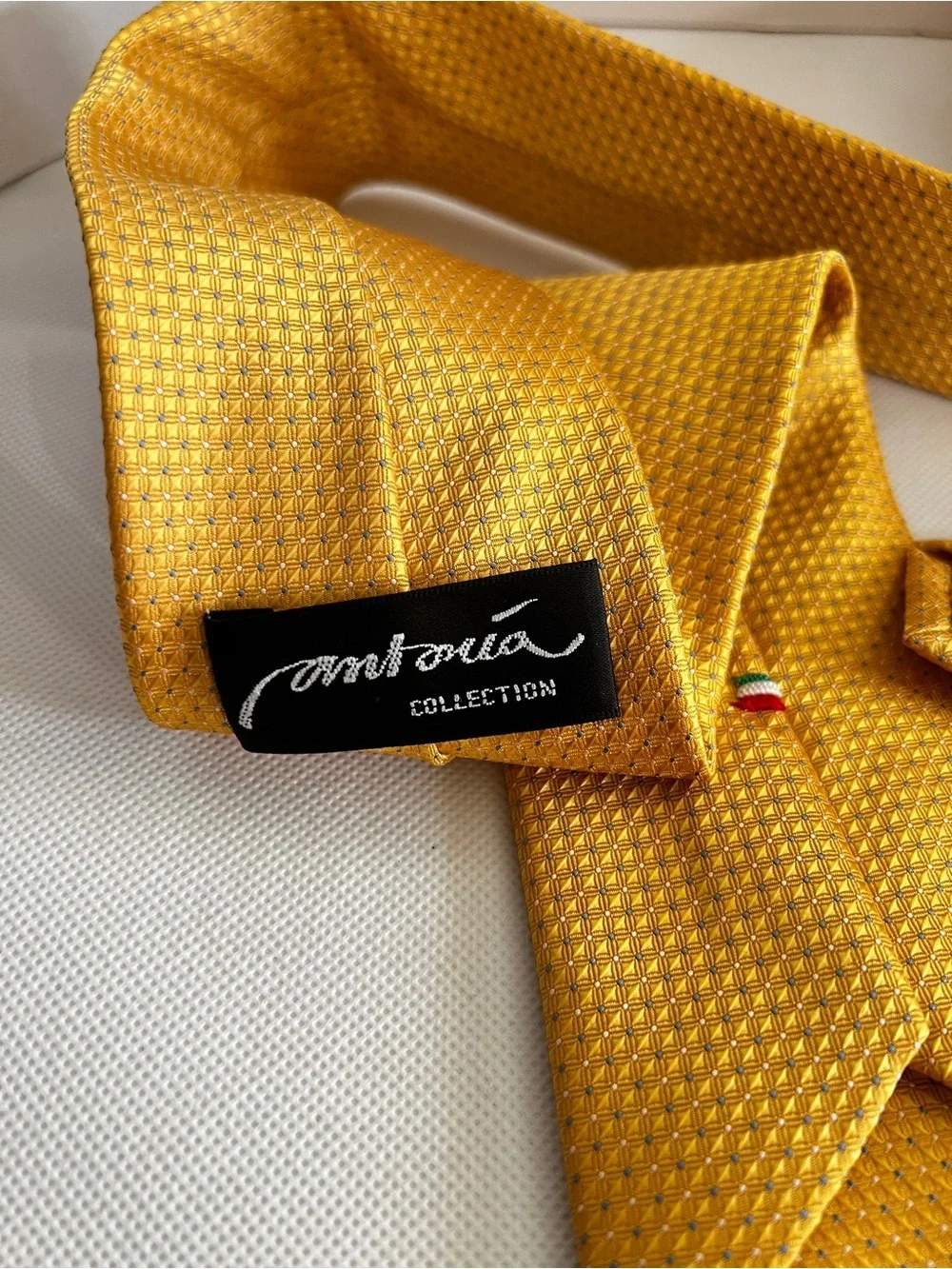 Antonia Collection Tie Mini Checks Yellow Gold Blue Size L, 61